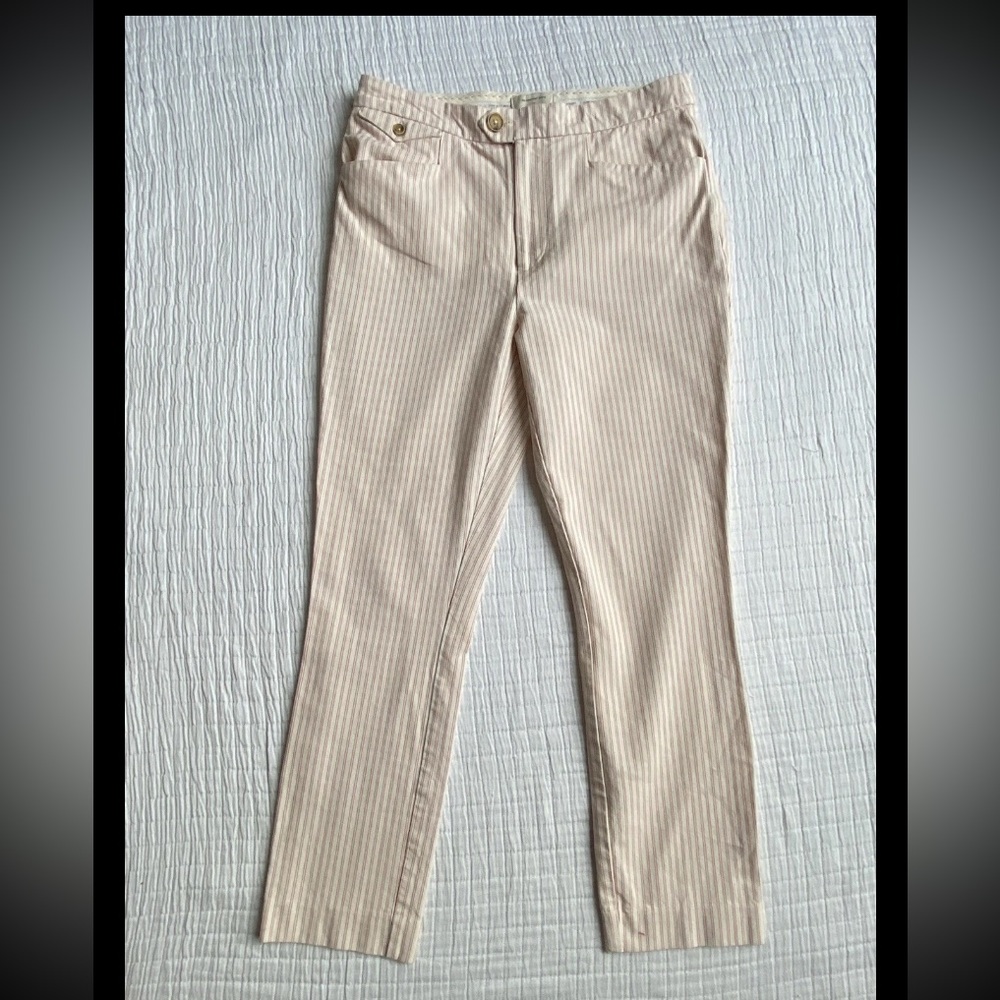 Anthropologie Size 4 The Essential Slim Cream Red Striped Pinstripe Ankle Pants
